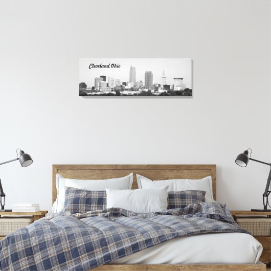 Cleveland OH B&W Lake Skyline Canvas Print Leinwanddruck (Insitu (Schlafzimmer))