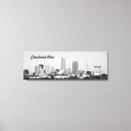Cleveland OH B&W Lake Skyline Canvas Print Leinwanddruck (Vorderseite)