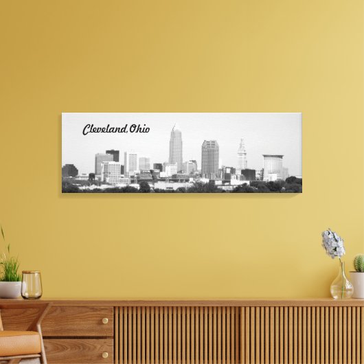 Cleveland OH B&W Lake Skyline Canvas Print Leinwanddruck (Insitu (Wohnzimmer))