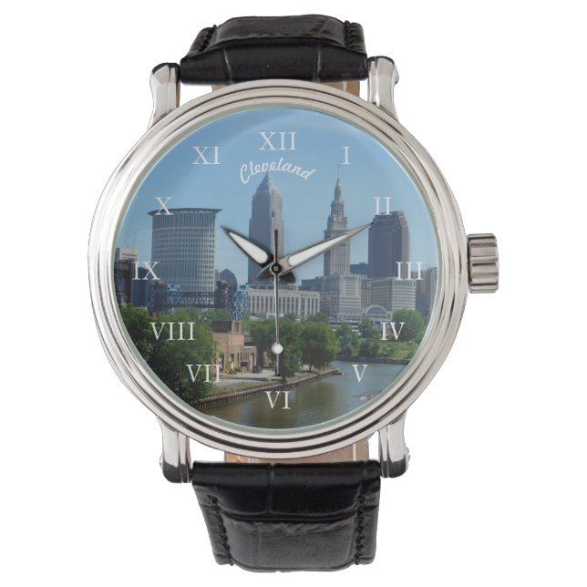 Cleveland, OH Classic River Skyline Watch Armbanduhr (Vorderseite)