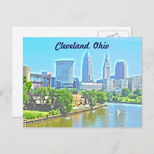 Cleveland,OH Fluss View (Paint Effect) Postkarte (Vorne/Hinten)