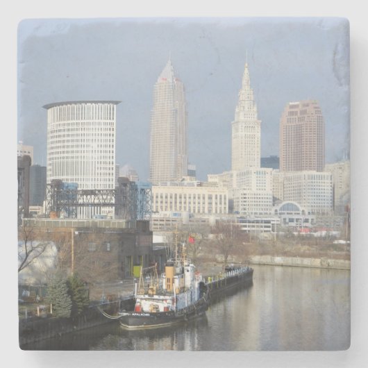 Cleveland OH Fluss View Stone Untersetzer (Vorderseite)