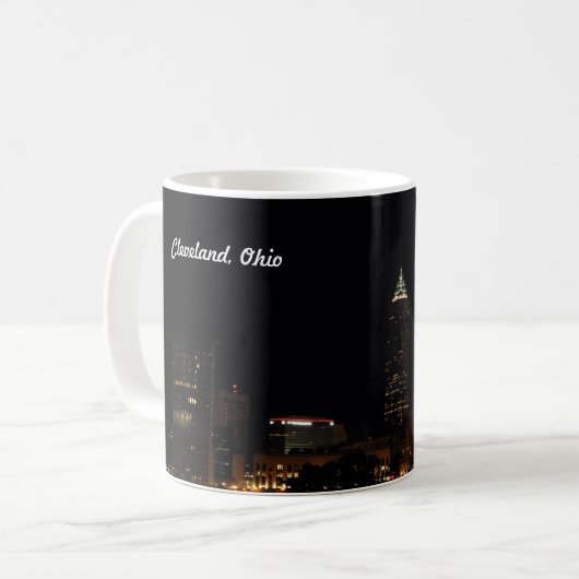 Cleveland OH Night Skyline Kaffeetasse (Vorderseite Links)