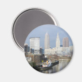 Cleveland OH (River View w/Tugboat) Magnet (Vorderseite/Rückseite)