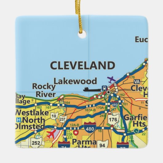 Cleveland OH Vintag Map Keramikornament (Vorderseite)