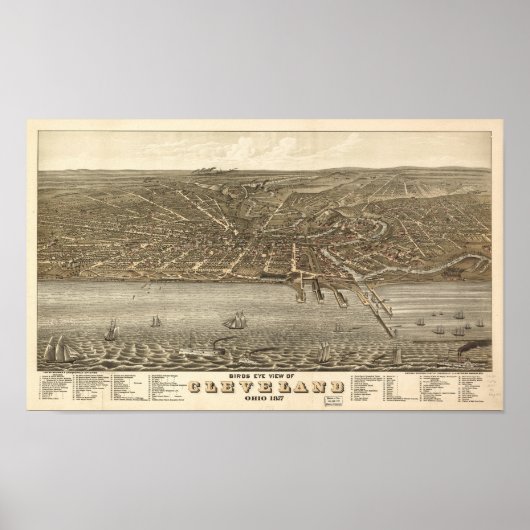 Cleveland Ohio 1877 Antique Panoramabalkarte Poster (Vorne)