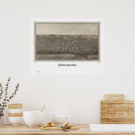 Cleveland Ohio 1887 Antique Panoramabalkarte Poster (Küche)