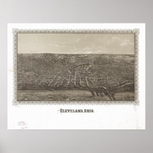 Cleveland Ohio 1887 Antique Panoramabalkarte Poster