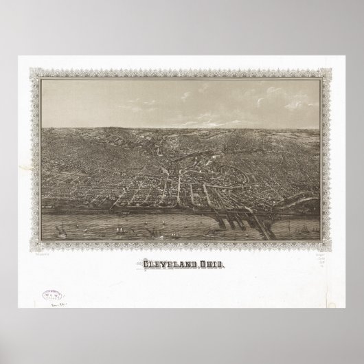 Cleveland Ohio 1887 Antique Panoramabalkarte Poster (Vorne)
