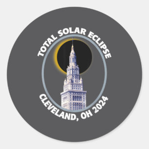 Cleveland Ohio 2024 Gesamte Sonnenfinsternis Pfad  Runder Aufkleber