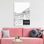 Cleveland, Ohio City Map + Ort markieren Leinwanddruck (Insitu (Wohnzimmer))