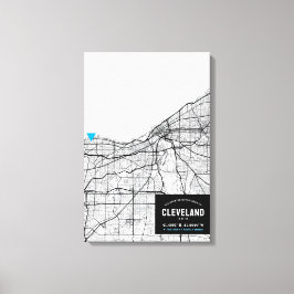 Cleveland, Ohio City Map + Ort markieren Leinwanddruck