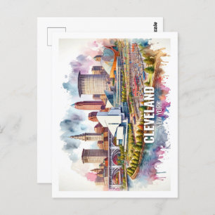 Cleveland Ohio Famous Travel Places Aquarell Postkarte
