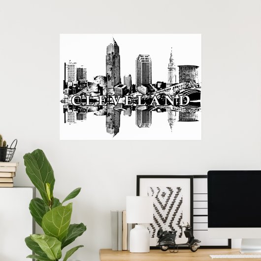 Cleveland, Ohio in Schwarz und Weiß Poster (Heimbüro)