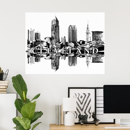 Cleveland, Ohio in Schwarz und Weiß Poster (Heimbüro)