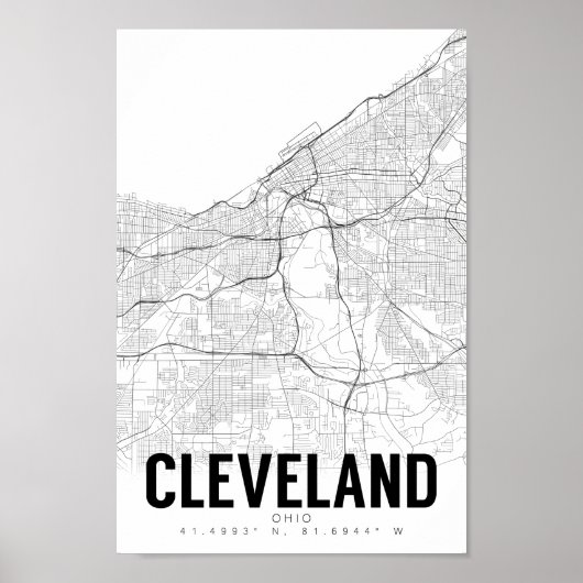 Cleveland Ohio Minimalistisch Map Art Poster (Vorne)