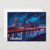 Cleveland Ohio Night River Art Postkarte (Vorne/Hinten)