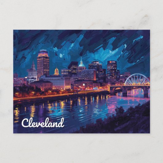 Cleveland Ohio Night River Art Postkarte (Vorderseite)