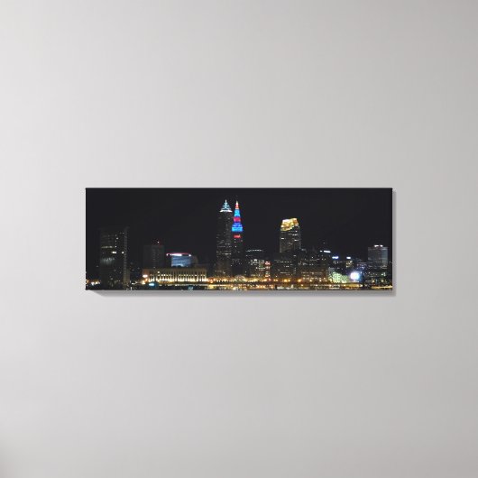 Cleveland Ohio Night Skyline (rot/blau) Print Leinwanddruck (Vorderseite)