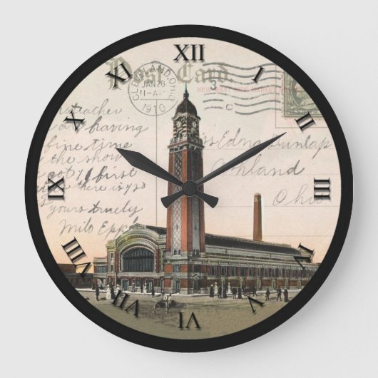 Cleveland Ohio Post Card Clock - West Side Market Große Wanduhr (Vorderseite)