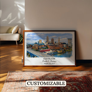 Cleveland Ohio Poster, Aquarell, Maßgeschneidert Poster