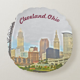 Cleveland, Ohio River Skyline Round Pillow Rundes Kissen