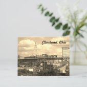 Cleveland Ohio Sepia Skyline Postcard Postkarte (Stehend Vorderseite)