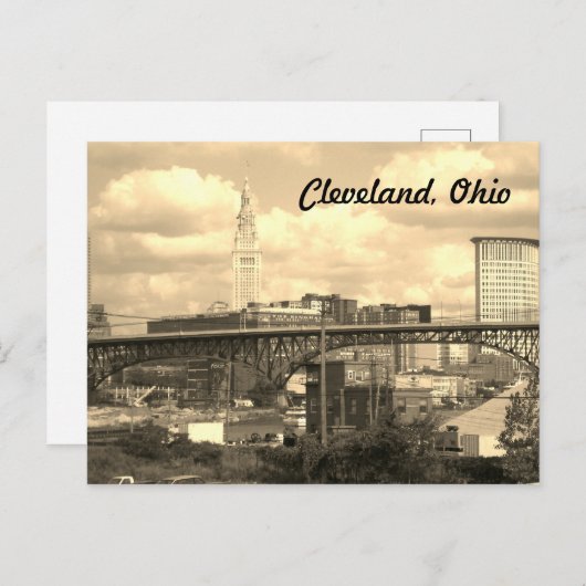 Cleveland Ohio Sepia Skyline Postcard Postkarte (Vorne/Hinten)