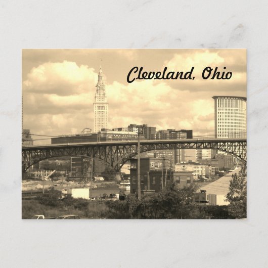 Cleveland Ohio Sepia Skyline Postcard Postkarte (Vorderseite)