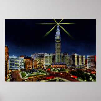 Cleveland Ohio Skyline bei Nacht Poster