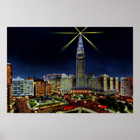 Cleveland Ohio Skyline bei Nacht Poster (Vorne)