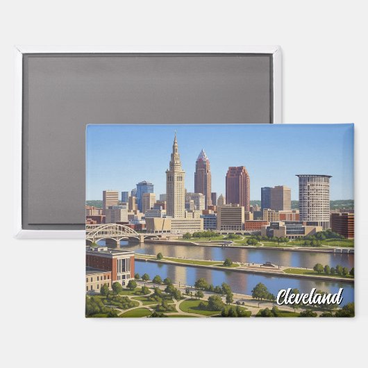 Cleveland Ohio Skyline Magnet (Vorderseite/Rückseite)