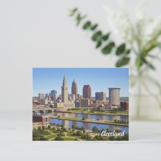 Cleveland Ohio Skyline Postkarte (Stehend Vorderseite)