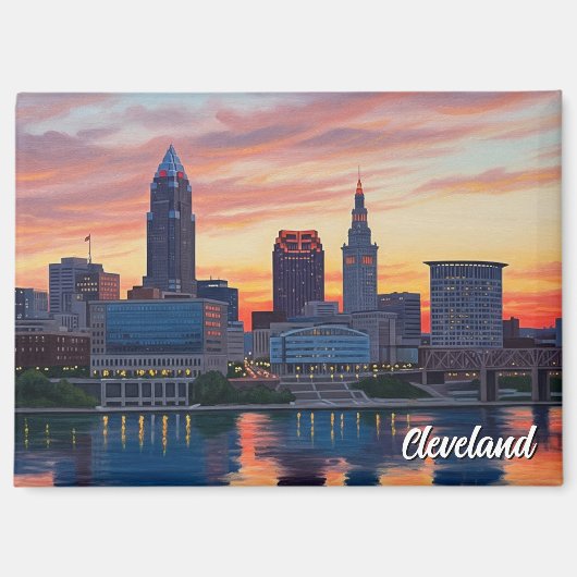 Cleveland Ohio Skyline Sunset Magnet (Vorderseite)