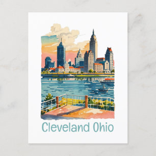 Cleveland Ohio Watercolor Skyline Feiertagspostkarte
