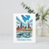 Cleveland Ohio Watercolor Skyline Postkarte (Stehend Vorderseite)