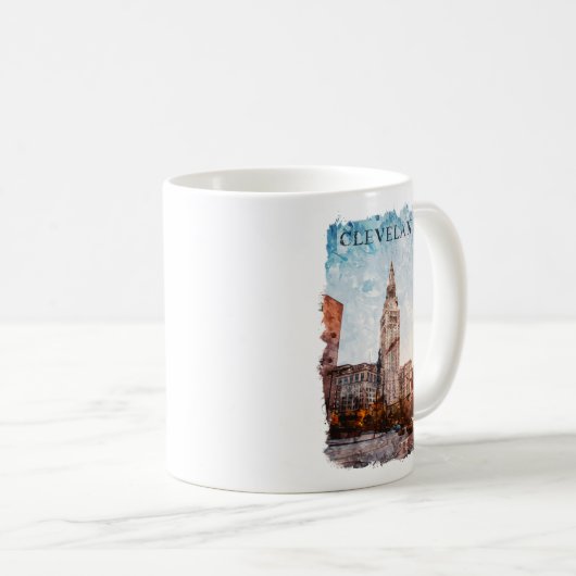 Cleveland Ohio Watercolor Stadtansicht Kaffeetasse (VorderseiteRechts)