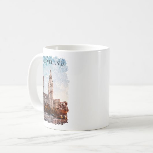 Cleveland Ohio Watercolor Stadtansicht Kaffeetasse (Vorderseite Links)