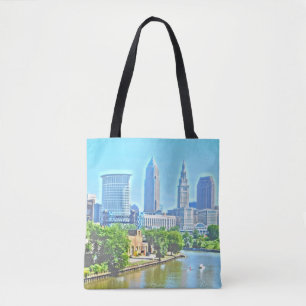 Cleveland (River View) Paint Effect Tote Bag Tasche