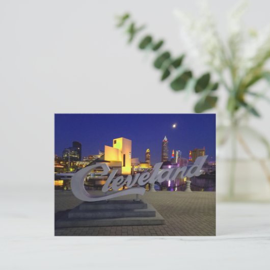 Cleveland script sign at night postkarte (Stehend Vorderseite)