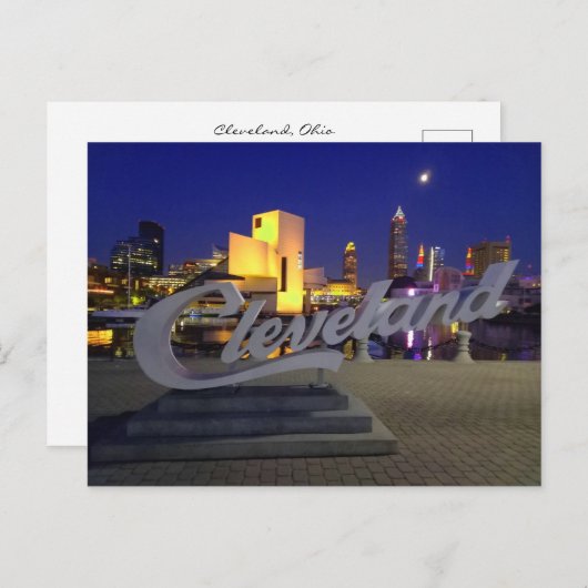 Cleveland script sign at night postkarte (Vorne/Hinten)