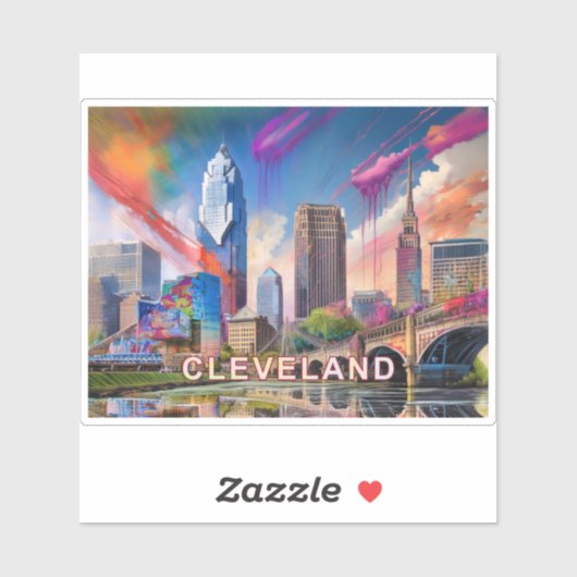 Cleveland Skyline Abstrakt Art Aufkleber (Blatt)