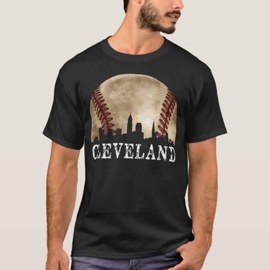 Cleveland Skyline City Vintag Baseball Lover T-Shirt (Vorderseite)