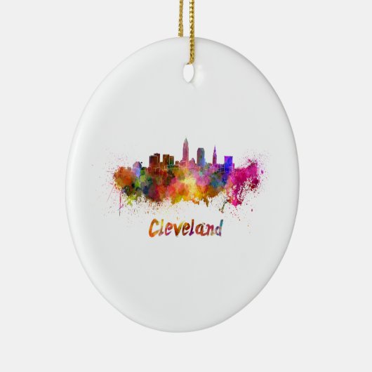 Cleveland skyline im Watercolor Keramikornament (Rechts)