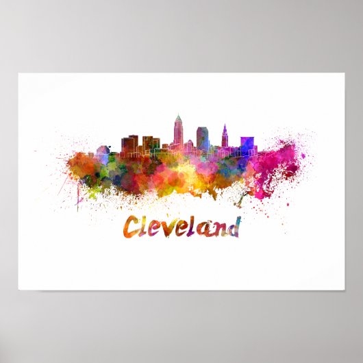 Cleveland skyline im Watercolor Poster (Vorne)