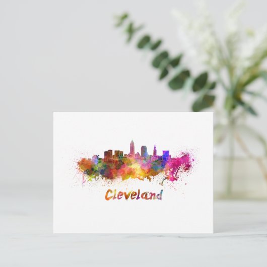 Cleveland Skyline in Aquarellfarben Postkarte (Stehend Vorderseite)