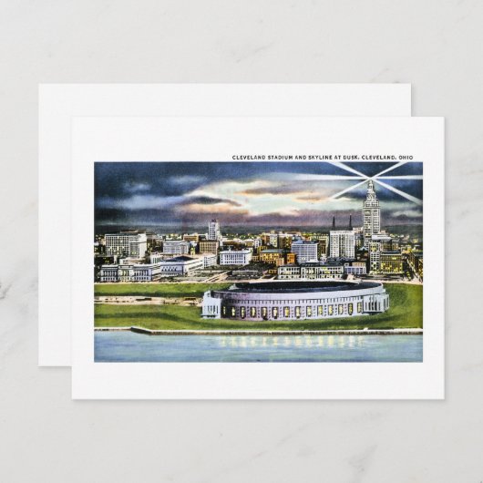 Cleveland Stadium Skyline in Dusk, Cleveland, Ohio Postkarte (Vorne/Hinten)