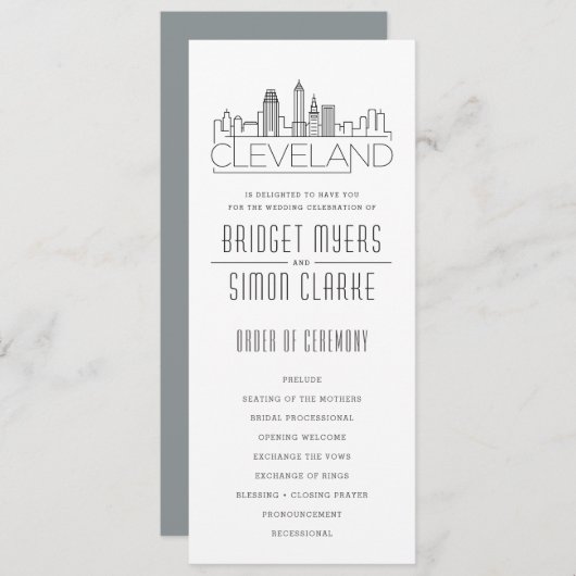 Cleveland Stylized Skyline | Hochzeitsprogramm Einladung (Vorne/Hinten)