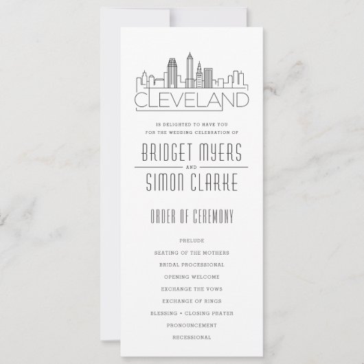 Cleveland Stylized Skyline | Hochzeitsprogramm Einladung (Vorderseite)
