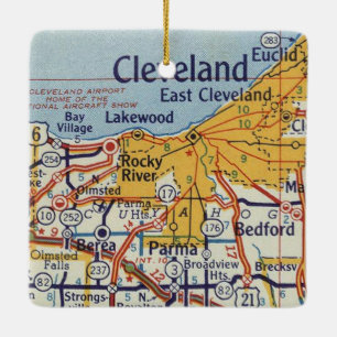 Cleveland Vintag Map Keramikornament